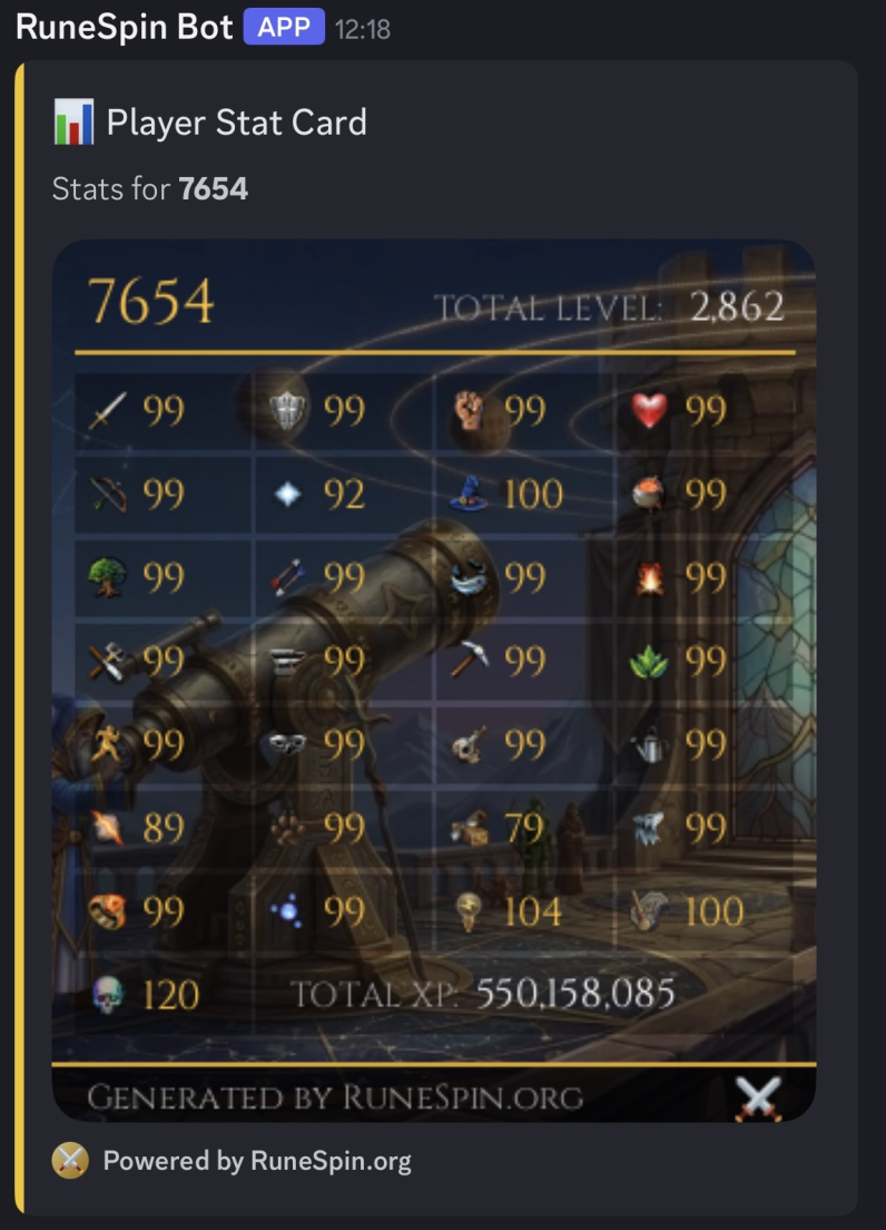 RS3 Player Stat Card Discord Bot Command
